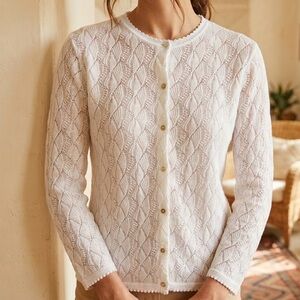 Vtg 50s White Crochet Cardigan Sweater Made In Japan Rockabilly Pinup